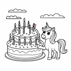 Página para colorear de unicornio y pastel