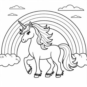 Dibujo para colorear de unicornio con arcoíris