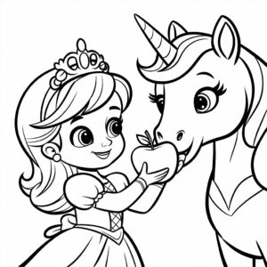 Página para colorear de unicornio y princesa