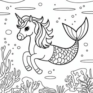 página para colorear unicornio y sirena