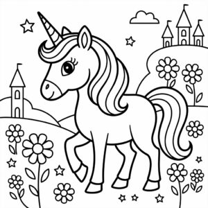 Página para colorear de unicornio lindo