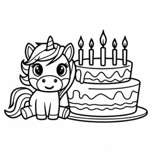 Página para colorear de pastel de unicornio