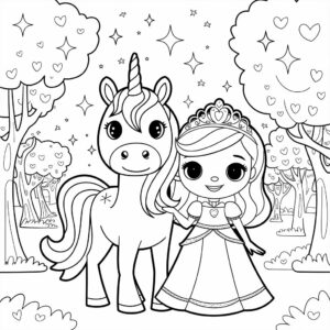Página para colorear: Princesa Unicornio – Descarga gratis y colorea ahora