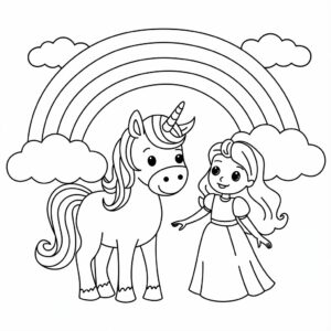 página para colorear unicornio arcoíris