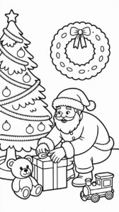 Descarga gratuita de una lámina para colorear de Navidad con regalos de Papá Noel.