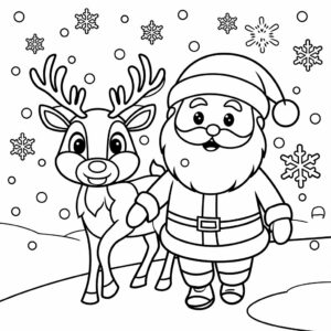 Página para colorear de Papá Noel y un reno