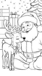 Páginas para colorear de Papá Noel con renos