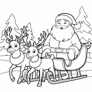 Página para colorear de Papá Noel con trineo