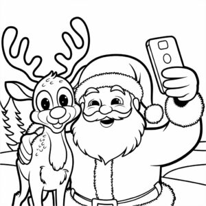 Página para colorear de Papá Noel y su reno