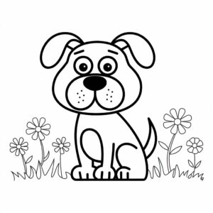 Página para colorear de un perro con corazones