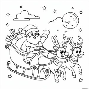 Página para colorear de Papá Noel en su trineo