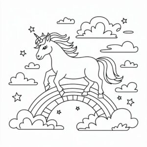 Dibujo para colorear de unicornio arcoíris