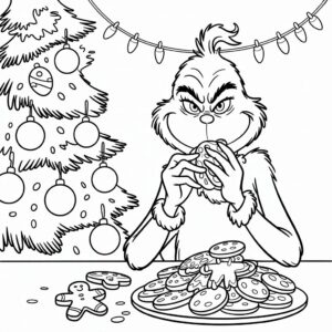 El Grinch come galletas: página para colorear