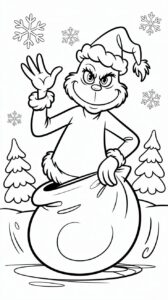 Grinch con gran bolsa – página para colorear