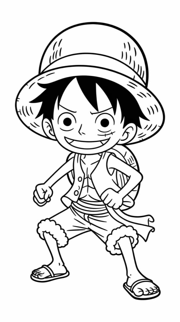 One Piece Luffy – Lámina para colorear para niños