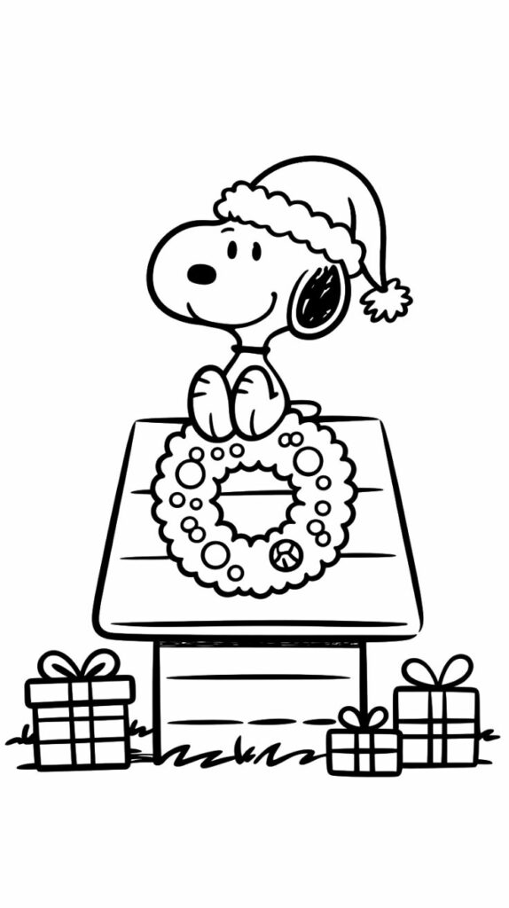 Página para colorear de Snoopy para Navidad – Descarga gratuita de PDF