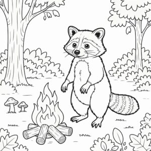 Mapache en el bosque: página para colorear imprimible