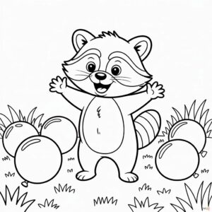 Mapache con globitos para imprimir gratis