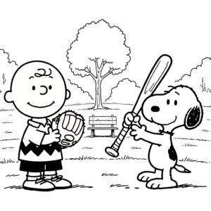 Página para colorear de Snoopy y Charlie Brown