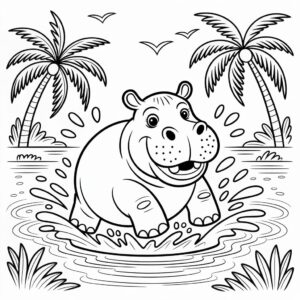 Página para colorear de un hipopótamo