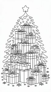 Berg: página para colorear de regalos de Navidad debajo del árbol