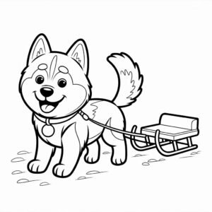 Husky feliz con trineo de frente - página para colorear