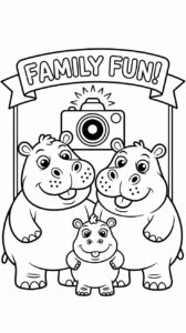 Foto de familia con hipopótamos para colorear