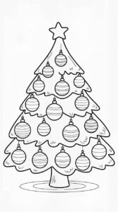 Gran árbol de Navidad lleno de bolas navideñas - lámina para colorear