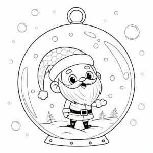 Dibujo para colorear de Papá Noel dentro de una bola de cristal en la nieve