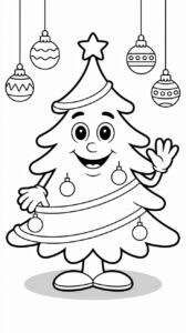 Árbol de Navidad sonriente con rostro — página para colorear