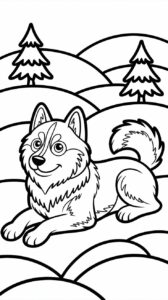 husky tumbado en las colinas — lámina para colorear gratis