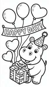 Página para colorear de un hipopótamo feliz