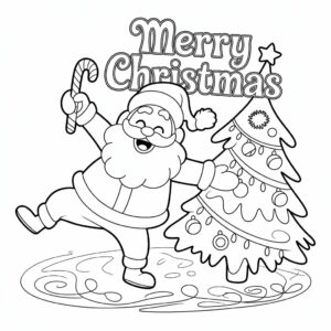 Página para colorear de Santa Claus y árbol