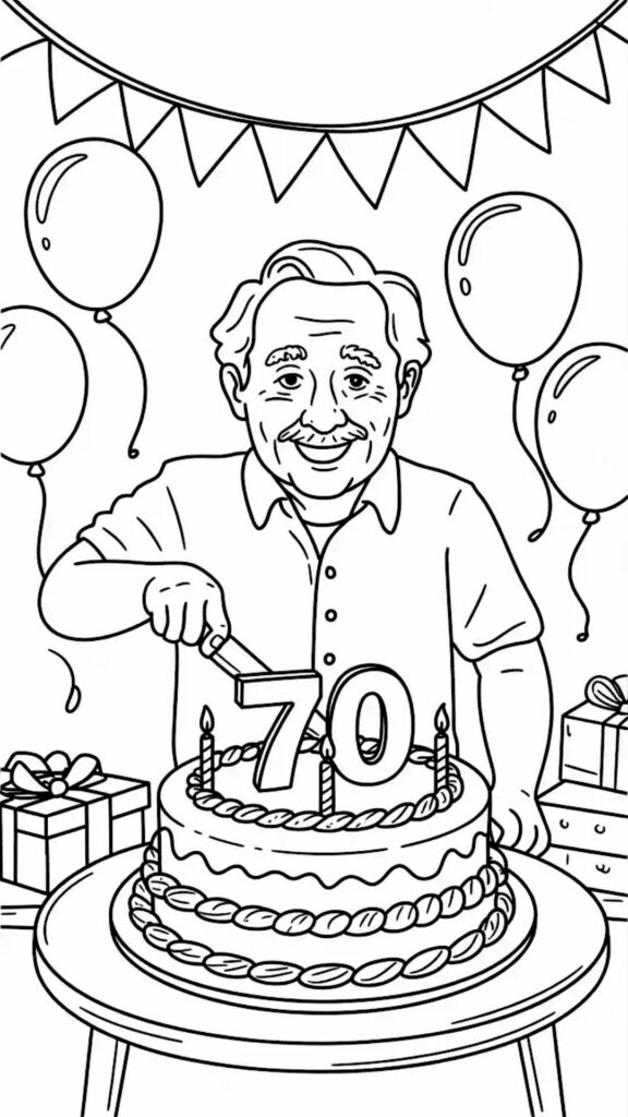 Página para colorear: celebra el 70º cumpleaños del abuelo