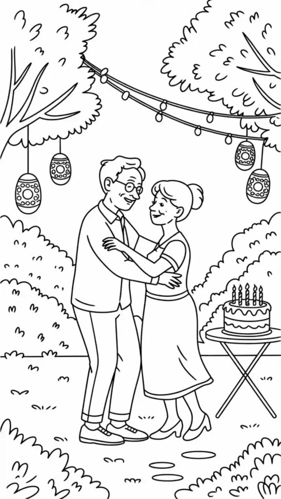 Dibujo para colorear: cumpleaños de los abuelos