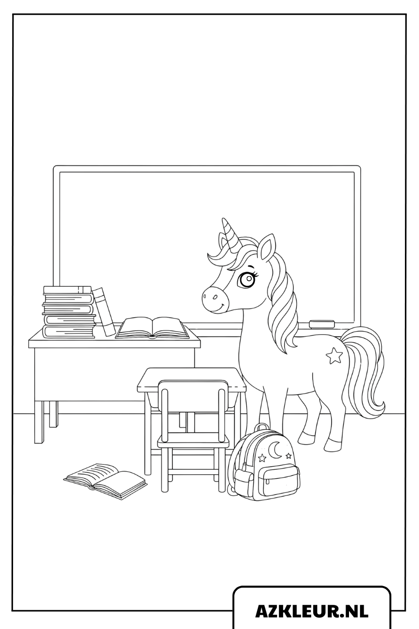 Unicornio en el aula - página para colorear