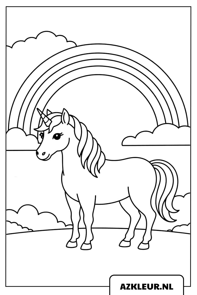 Unicornio bajo el arcoíris: página para colorear
