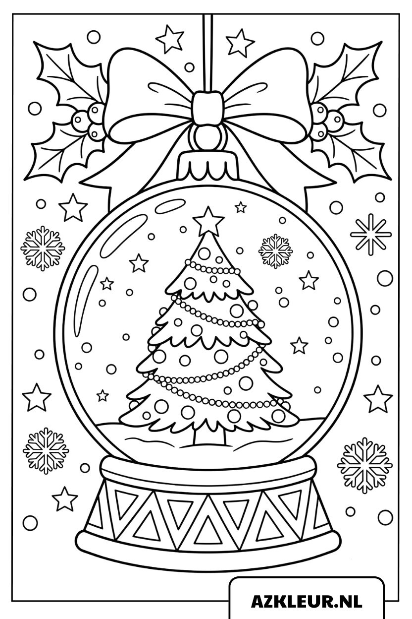 Página para colorear: Árbol de Navidad en una bola de nieve