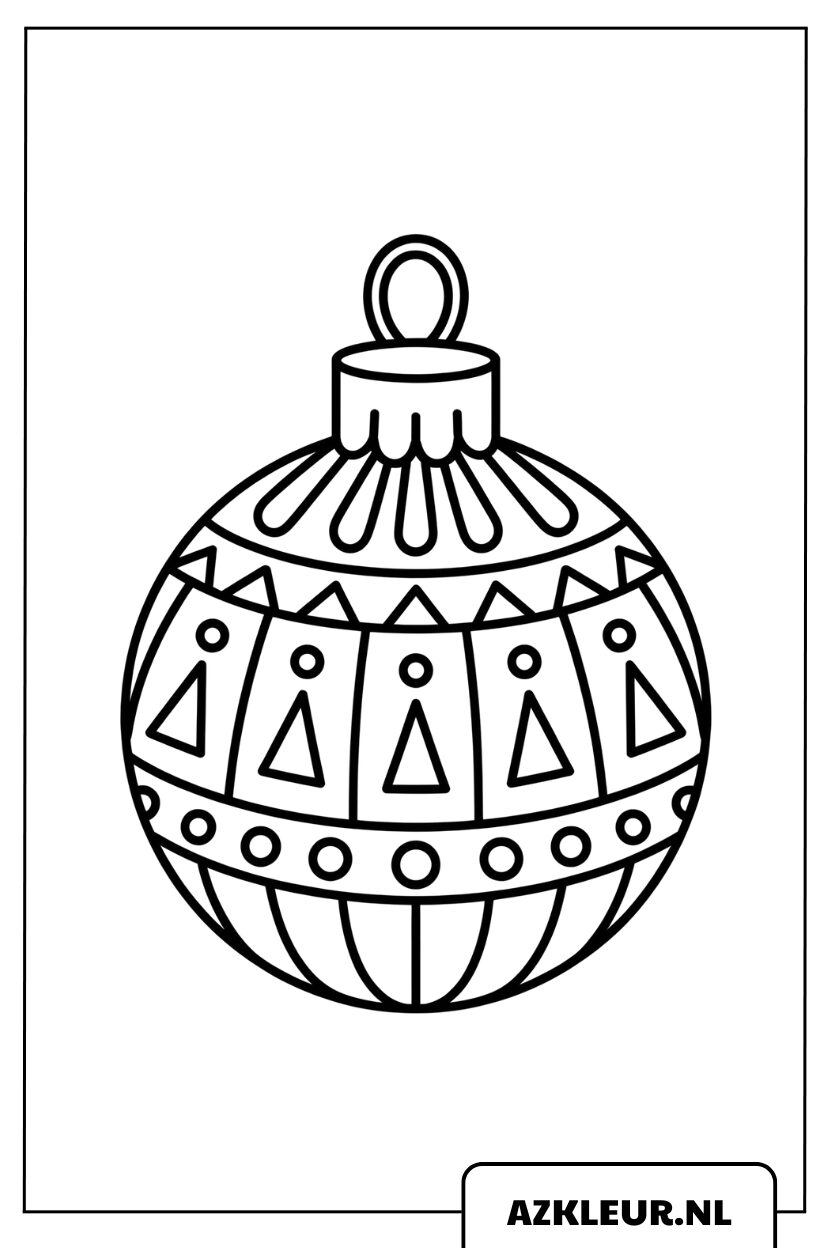 Página para colorear de una bola de Navidad con patrones geométricos de triángulos