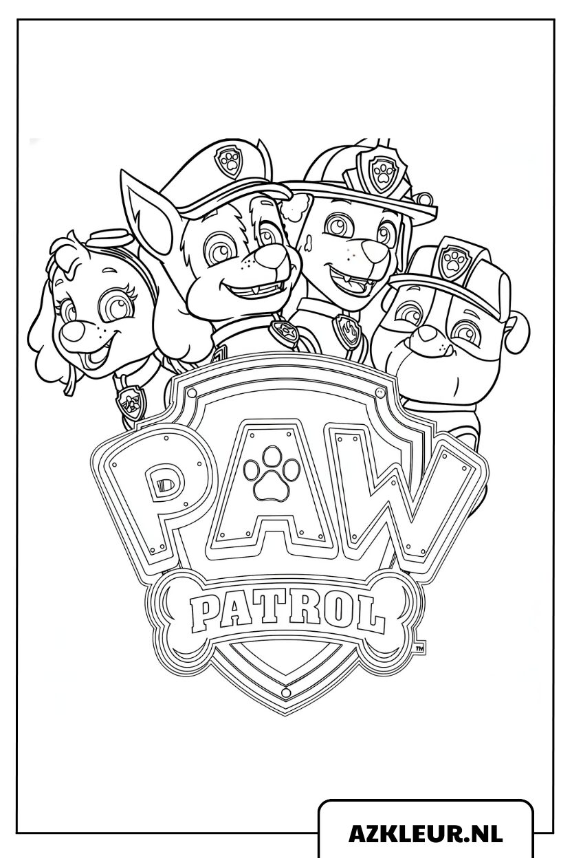 Paw Patrol página para colorear de cachorros con el logotipo del equipo